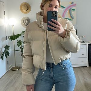 Cream colored faux-leather puffer